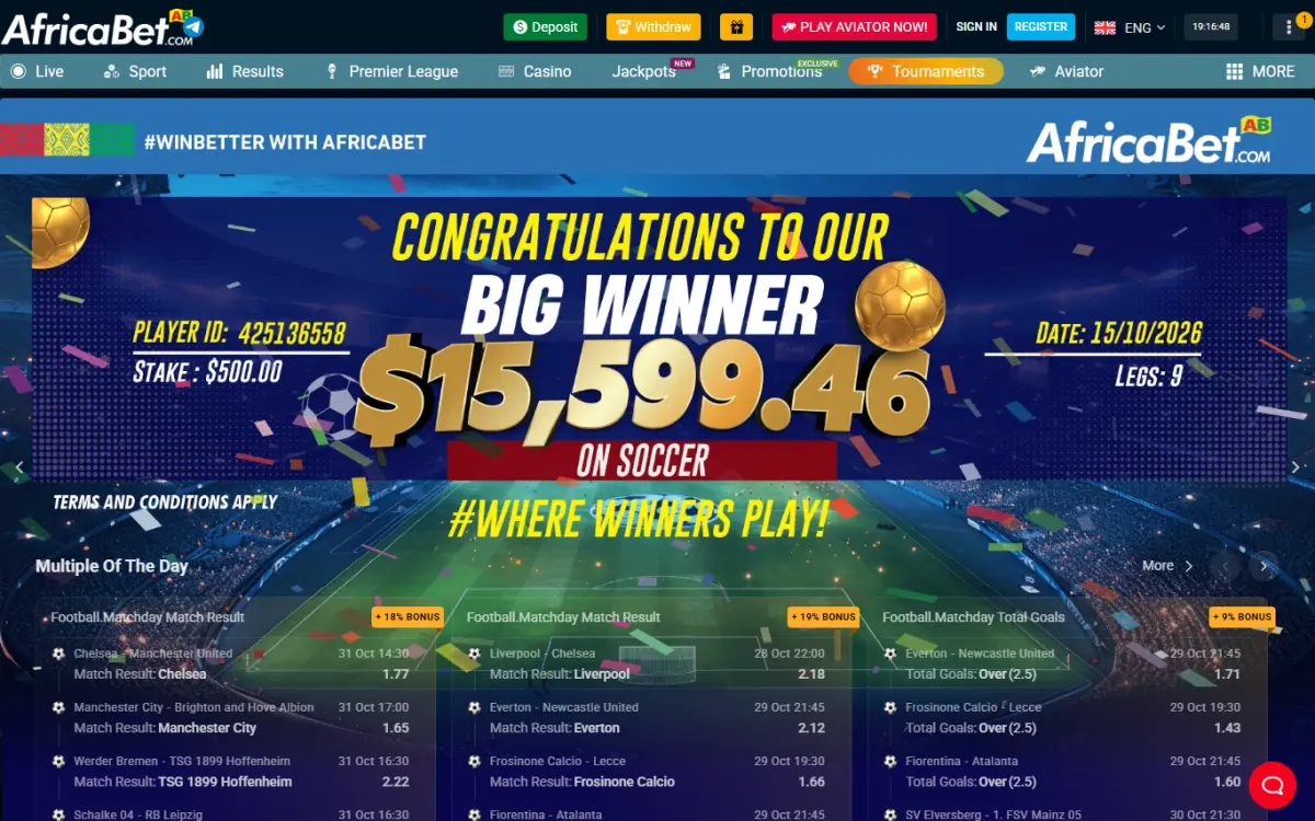 Screenshot of the Africabet website home page