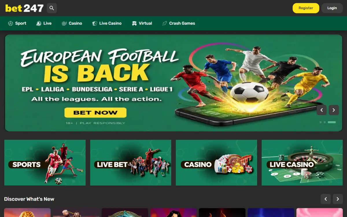 Screenshot of the Bet247 Zimbabwe website home page