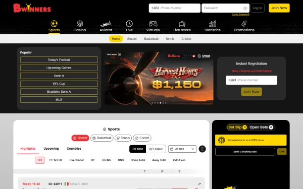 Bwinners website home page