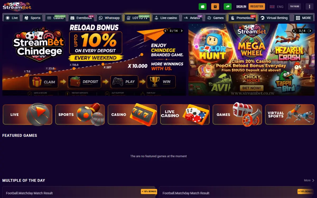 Screenshot of the StreamBet website home page