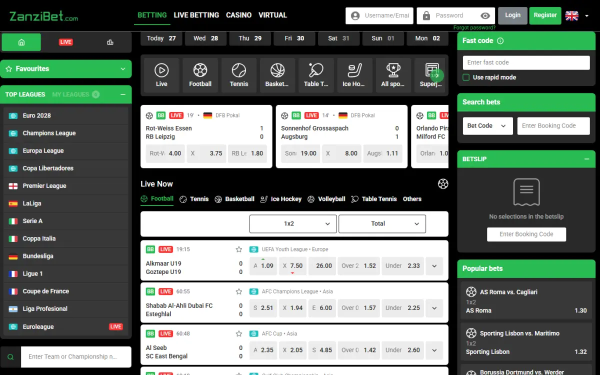 Screenshot of the Zanzibet website home page